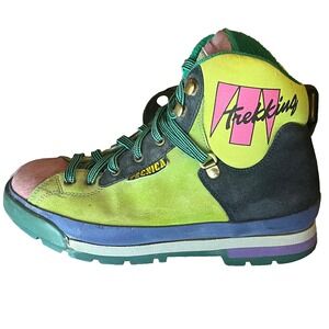 VTG Technica Trekking Hiking Boots 80's Colorblock Green Blue Pink Suede Women 8